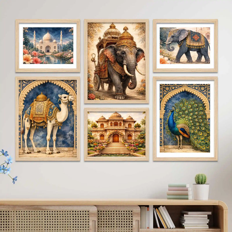 Indian Royal Decor Wall Art Frame Set of 6