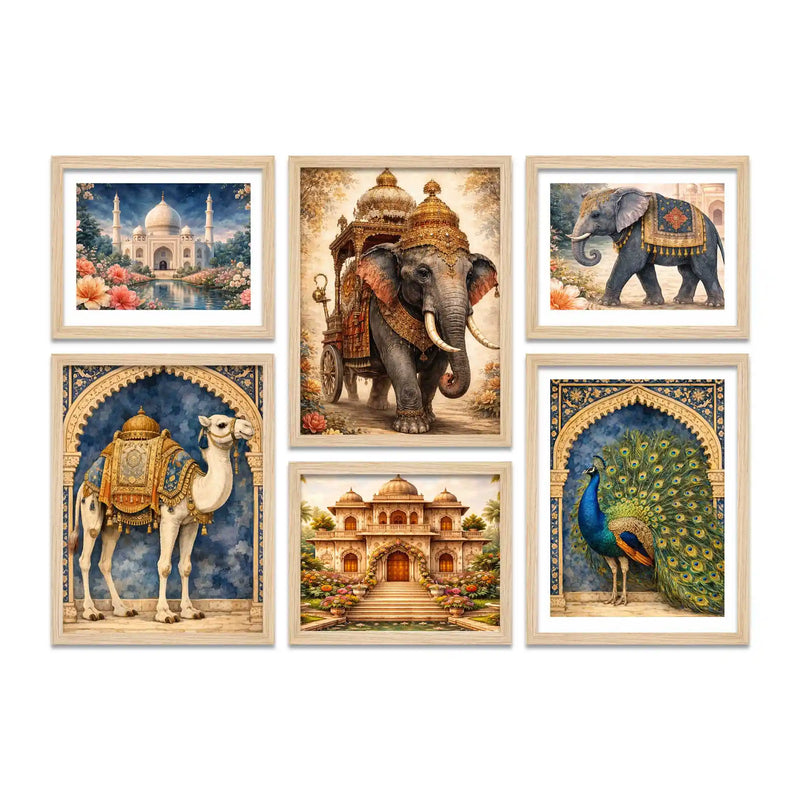 Indian Royal Decor Wall Art Frame Set of 6