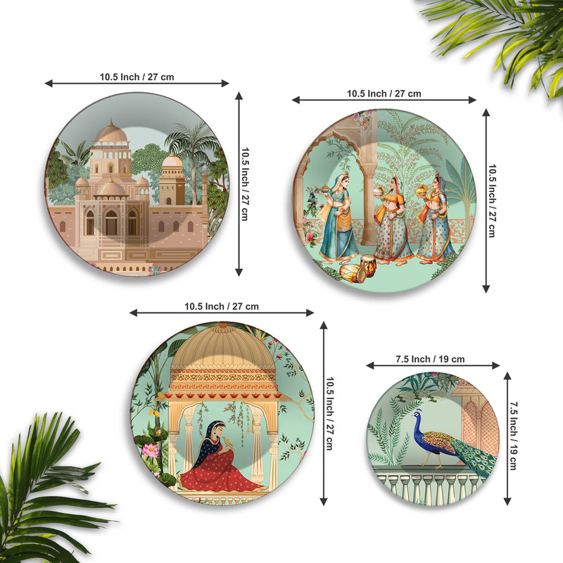 Indian Royal Heritage Architecture Premium Wall Plates Painting Set of Four