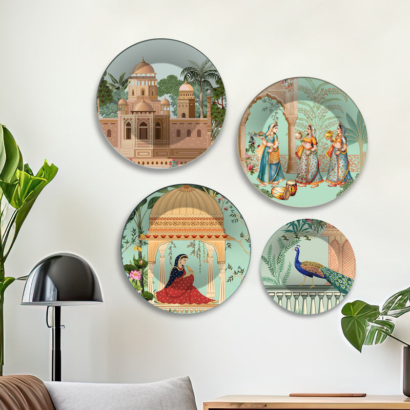 Indian Royal Heritage Architecture Premium Wall Plates Painting Set of Four