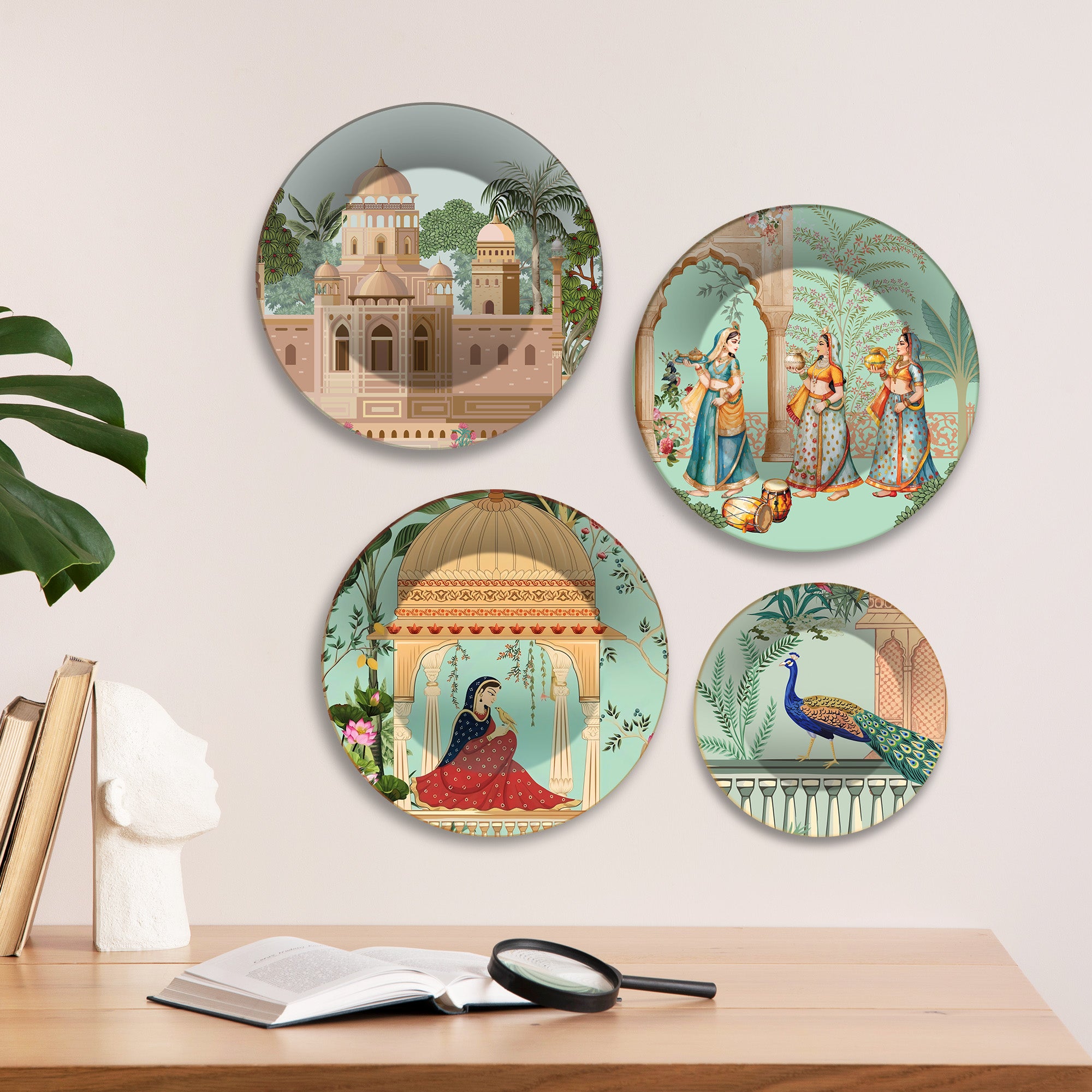 Indian Royal Heritage Architecture Premium Wall Plates Painting Set of Four