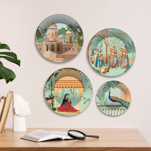 Indian Royal Heritage Architecture Premium Wall Plates Painting Set of Four