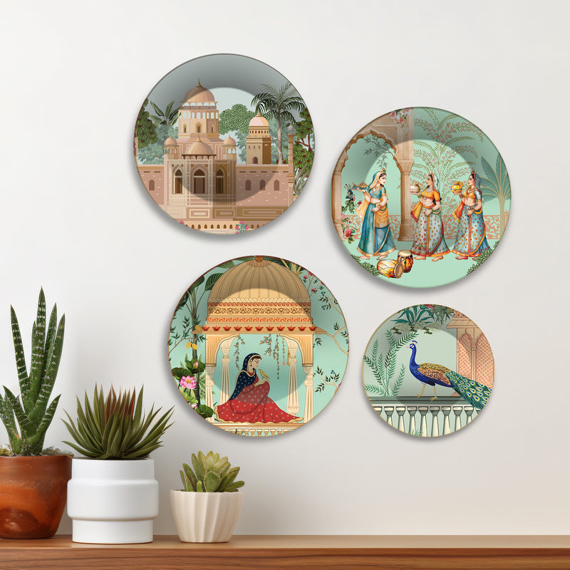Indian Royal Heritage Architecture Premium Wall Plates Painting Set of Four