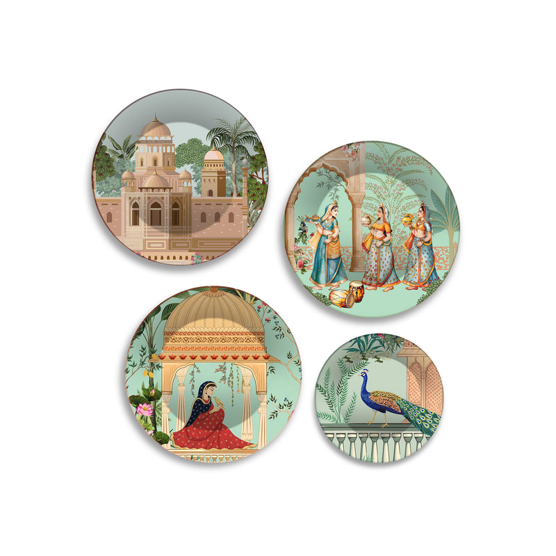 Indian Royal Heritage Architecture Premium Wall Plates Painting Set of Four
