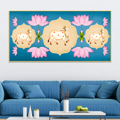 indian-sacred-cow-painting-lotus-floral-wall-art