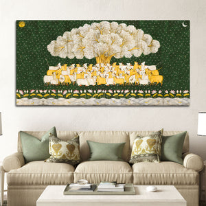 Indian Sacred Cow Pichwai Canvas Painting – Gau Mata Art