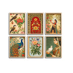 Indian Traditional Art Peacock, Floral & Woman Wall Frame Set of Six