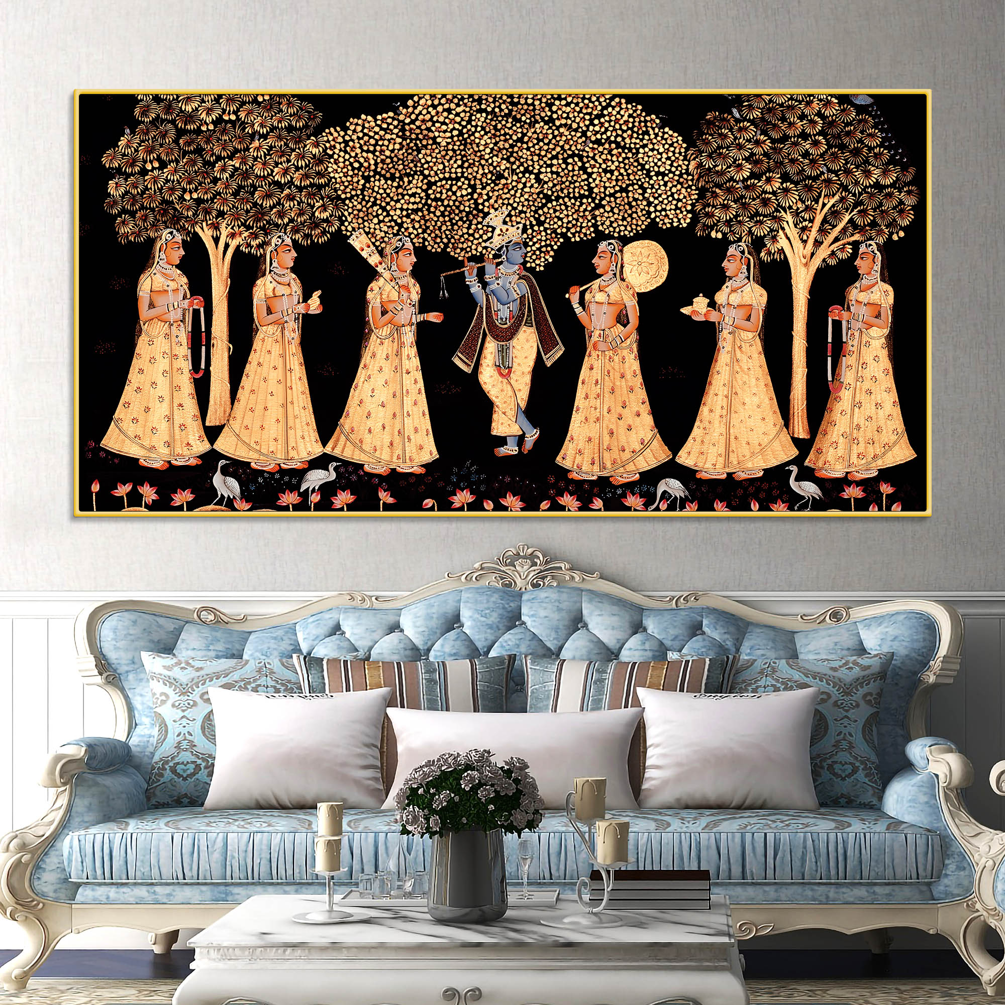 Indian Traditional Krishna Raas Leela Pichwai Wall Painting