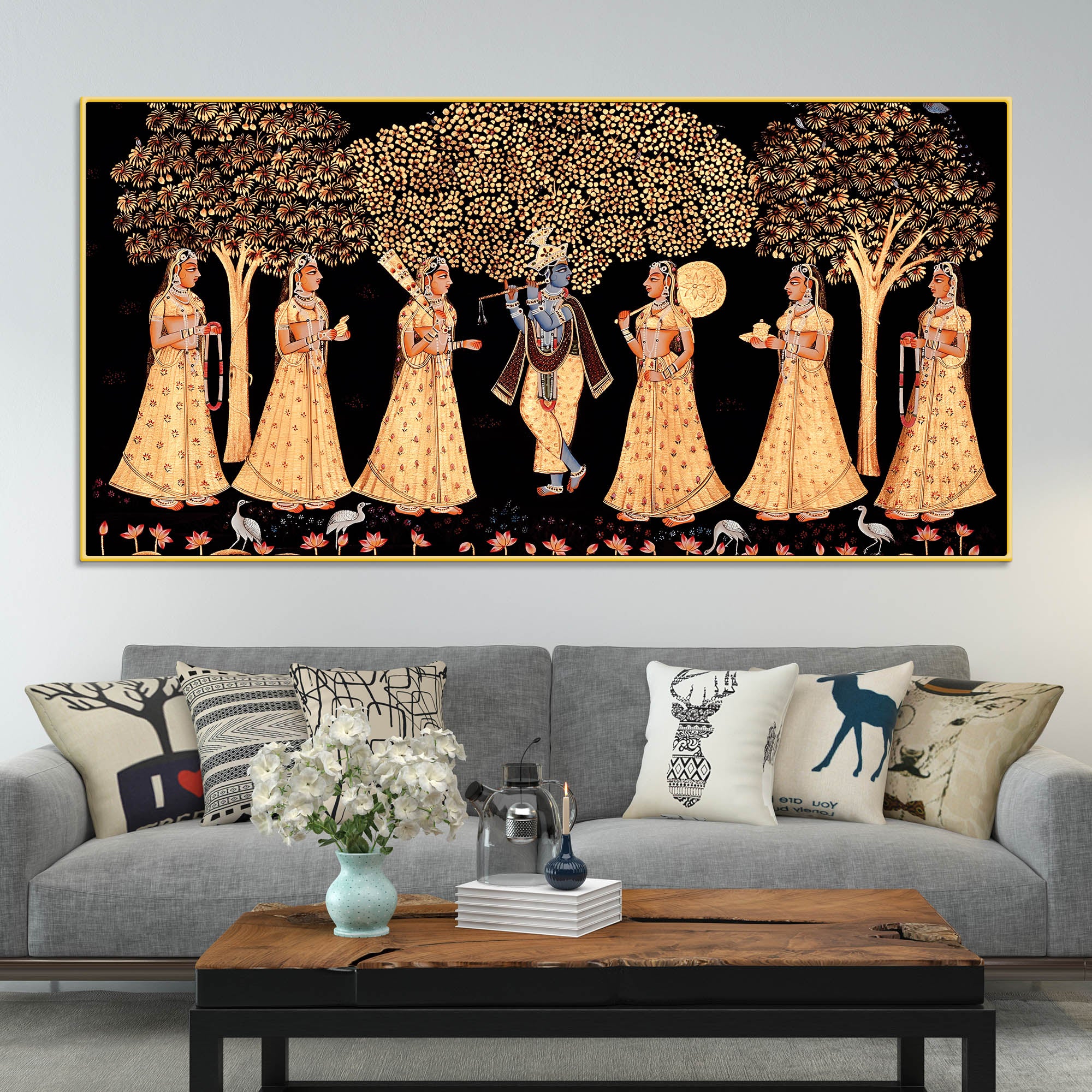 Indian Traditional Krishna Raas Leela Pichwai Wall Painting