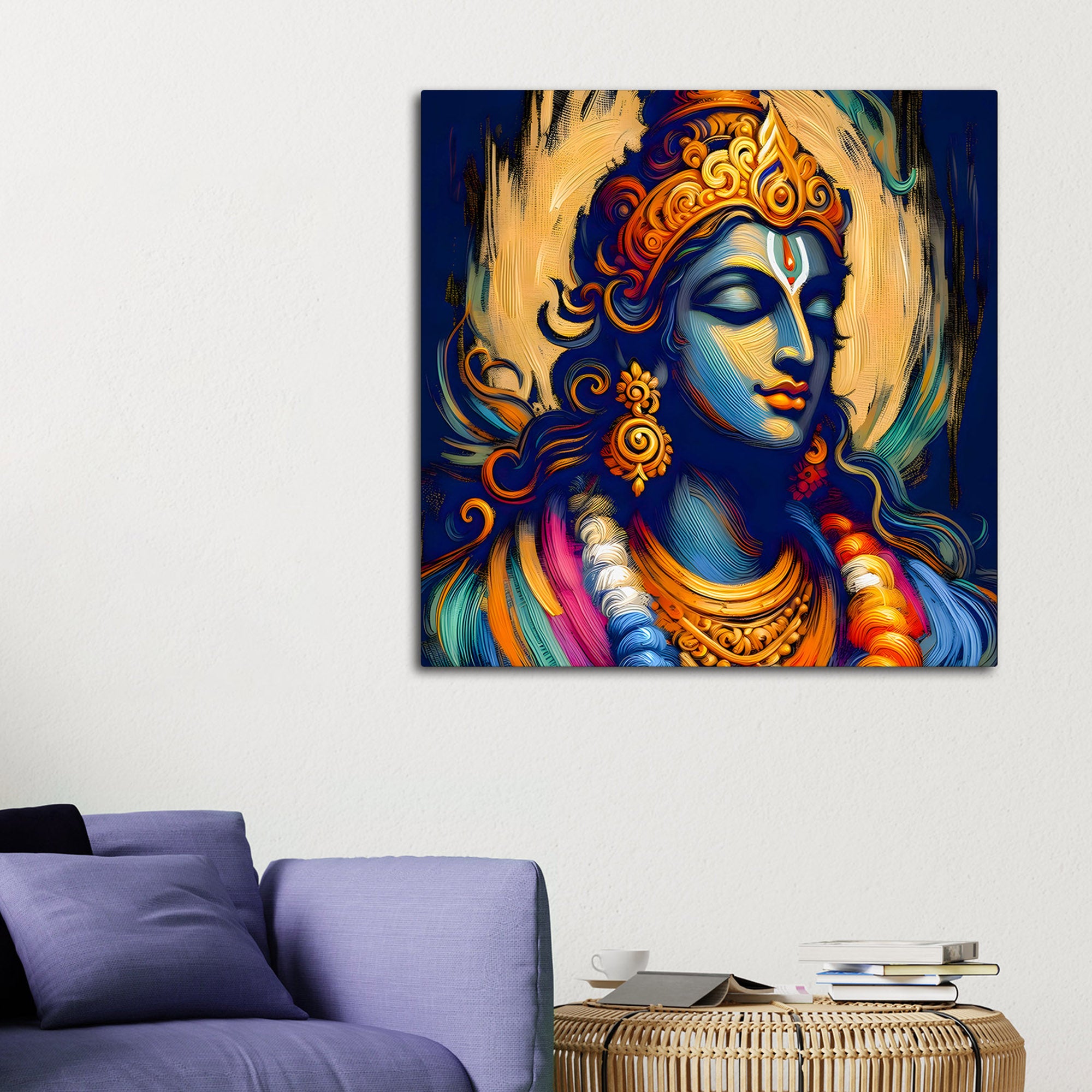 Indian Traditional Lord Shri Krishna Canvas Wall Painting for Home
