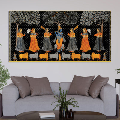 Indian Traditional Pichwai Krishna Raas Leela Wall Painting