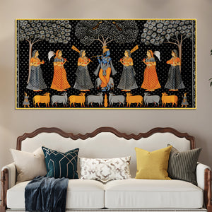 Indian Traditional Pichwai Krishna Raas Leela Wall Painting