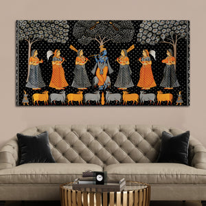 Indian Traditional Pichwai Krishna Raas Leela Wall Painting