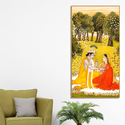 Indian Traditional Radha Krishna Canvas Painting | Elegant Pichwai Home Wall Decor