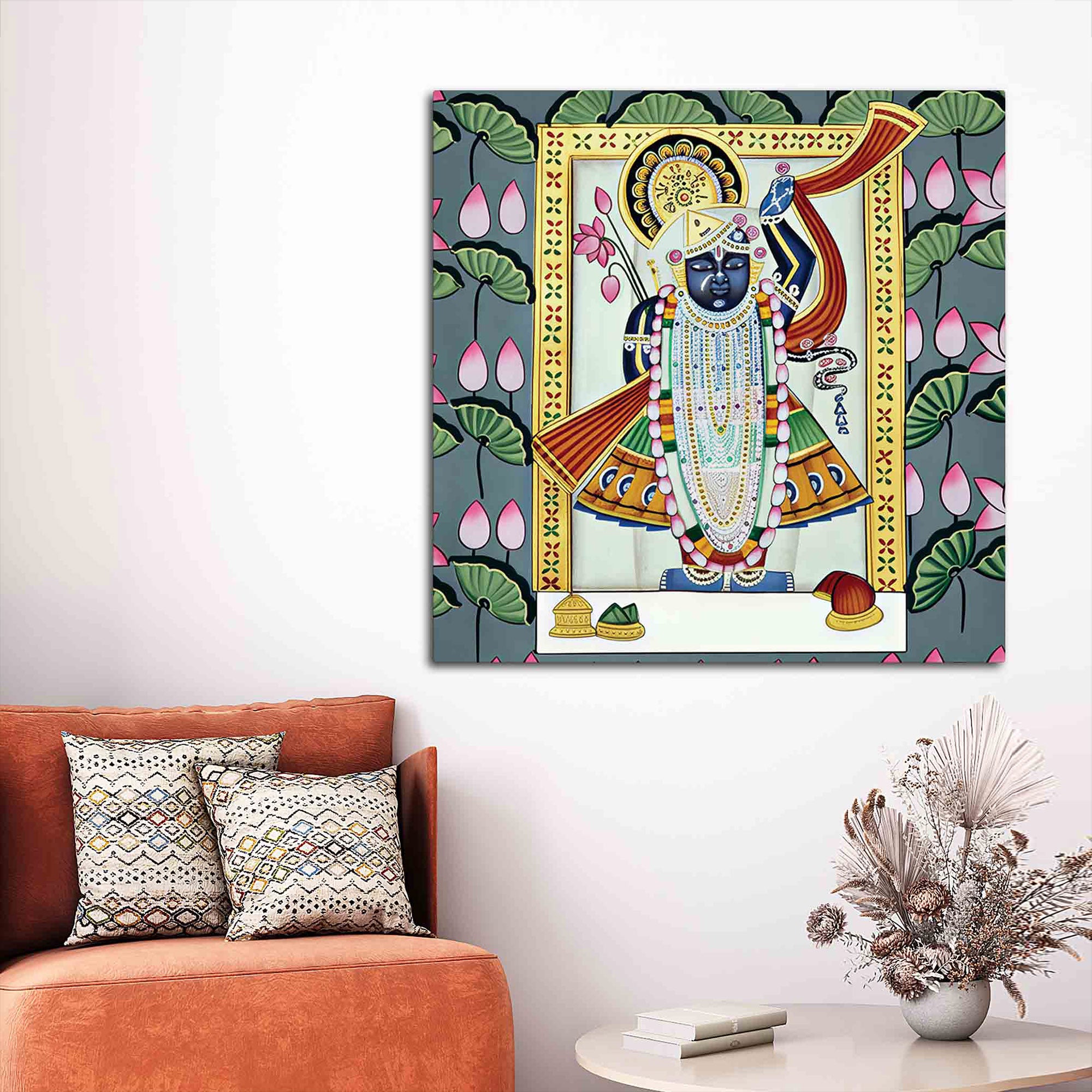 Indian Traditional Shrinathji Pichwai Canvas Painting |Temple Décor