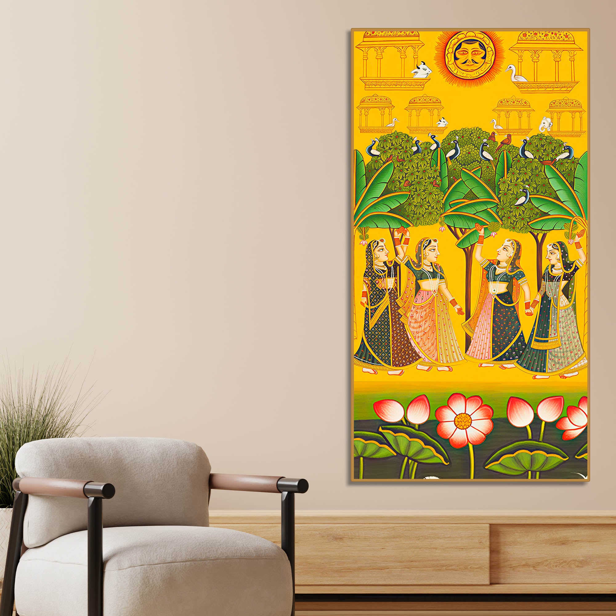 Indian Village Scene Canvas Painting | Traditional Ethnic Wall Art