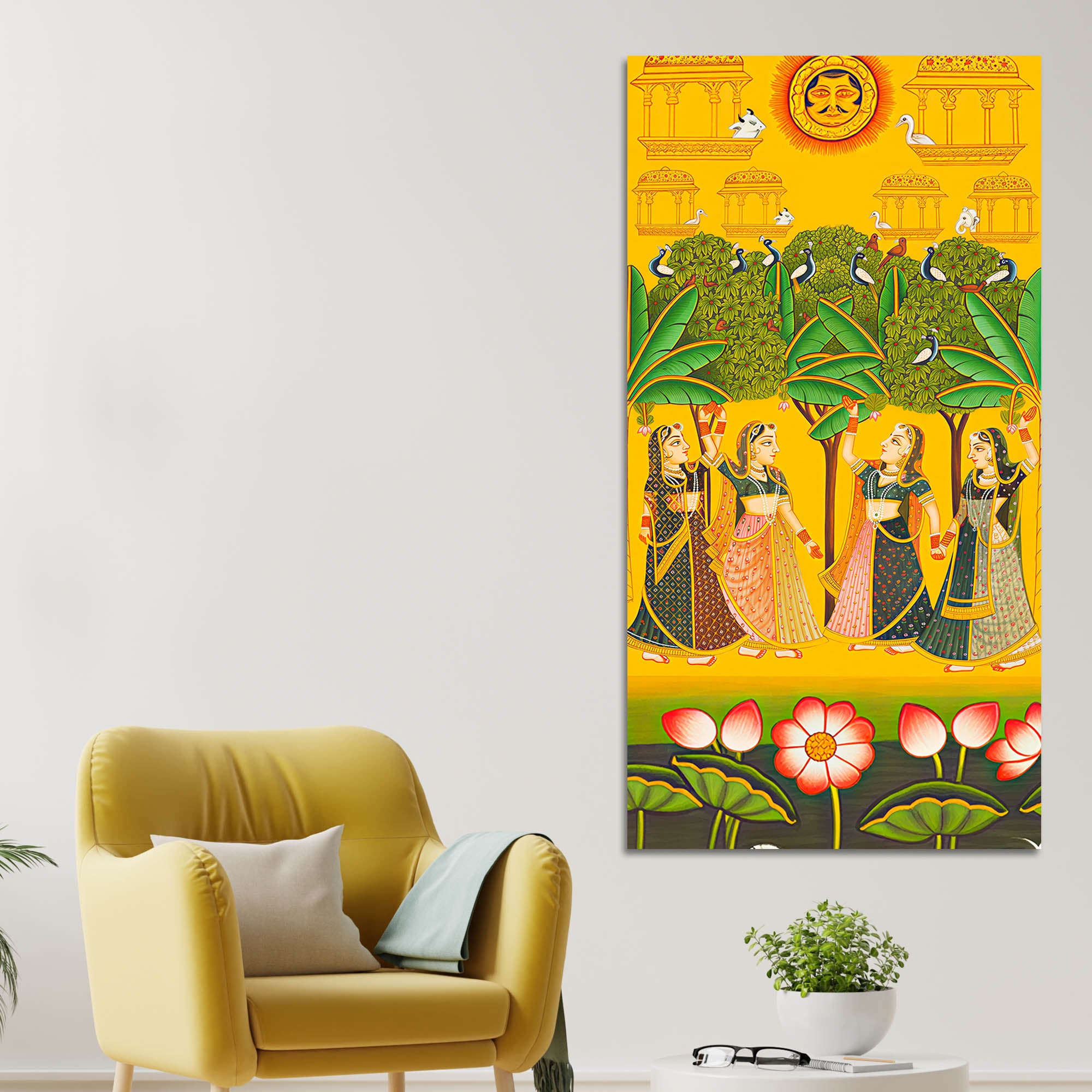 Indian Village Scene Canvas Painting | Traditional Ethnic Wall Art