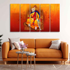 Indian Warrior Chhatrapati Shivaji Maharaj Wall Painting of Five Pieces