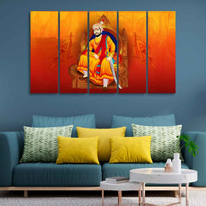 Indian Warrior Chhatrapati Shivaji Maharaj Wall Painting of Five Pieces