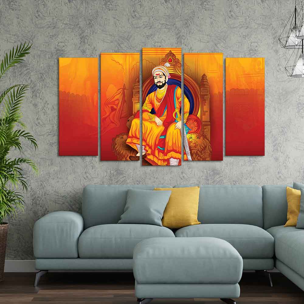 Indian Warrior Chhatrapati Shivaji Maharaj Wall Painting Set of Five