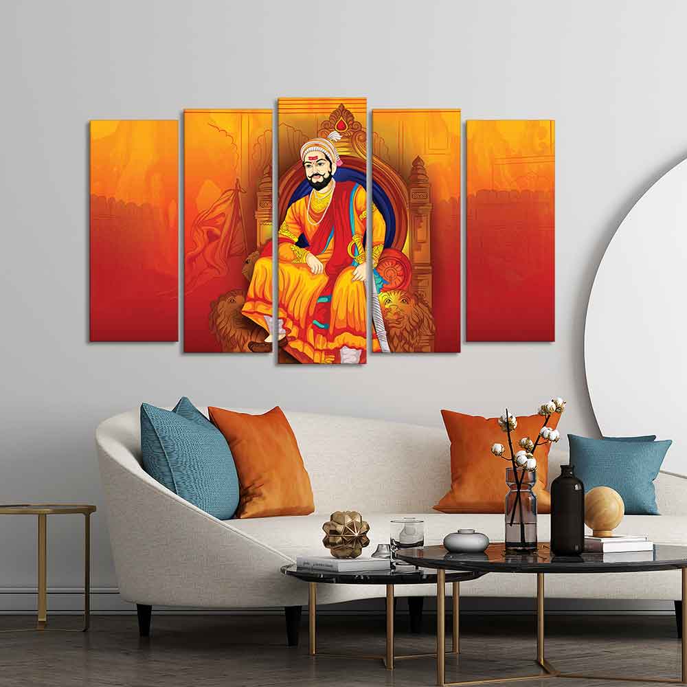 Indian Warrior Chhatrapati Shivaji Maharaj Wall Painting Set of Five