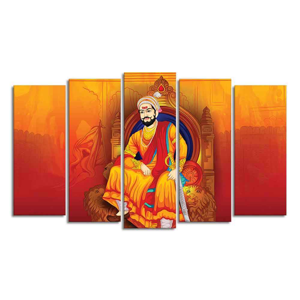 Indian Warrior Chhatrapati Shivaji Maharaj Wall Painting Set of Five