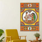 Indian Wedding Madhubani Canvas Painting for Home Wall Decor