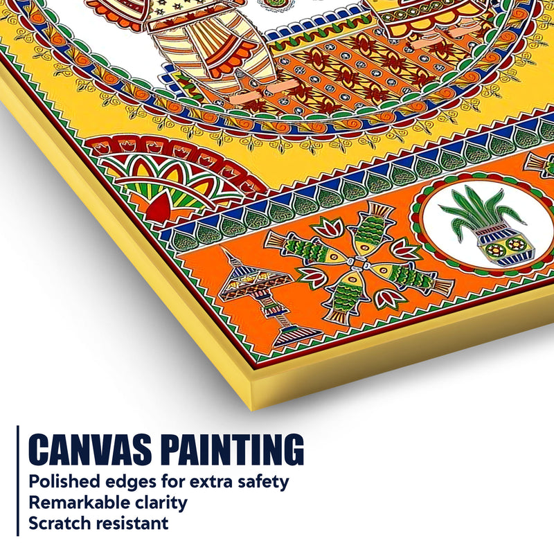 Indian Wedding Madhubani Canvas Painting for Home Wall Decor