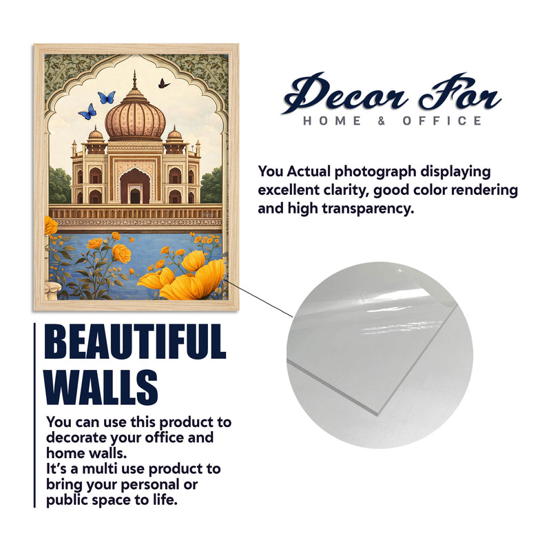 Indian Woman Art, Floral Garden & Taj Mahal Painting Wall Frame Set of Six