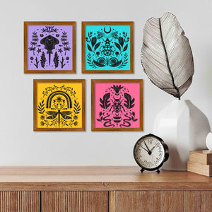 Insects Folk Art Wall Frame Set of Four