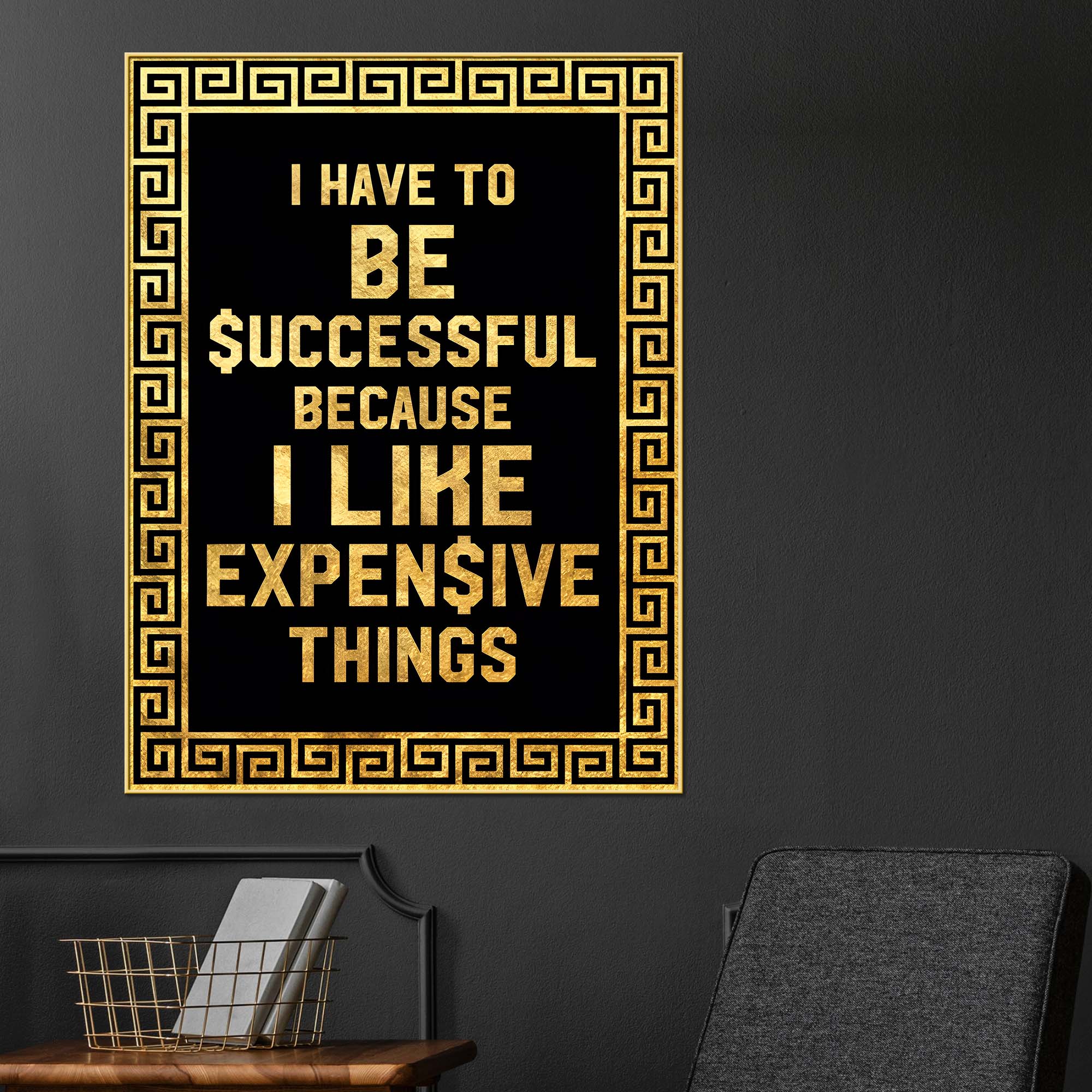 Inspirational Success Quote Wall Art | Premium Black & Gold Home Décor