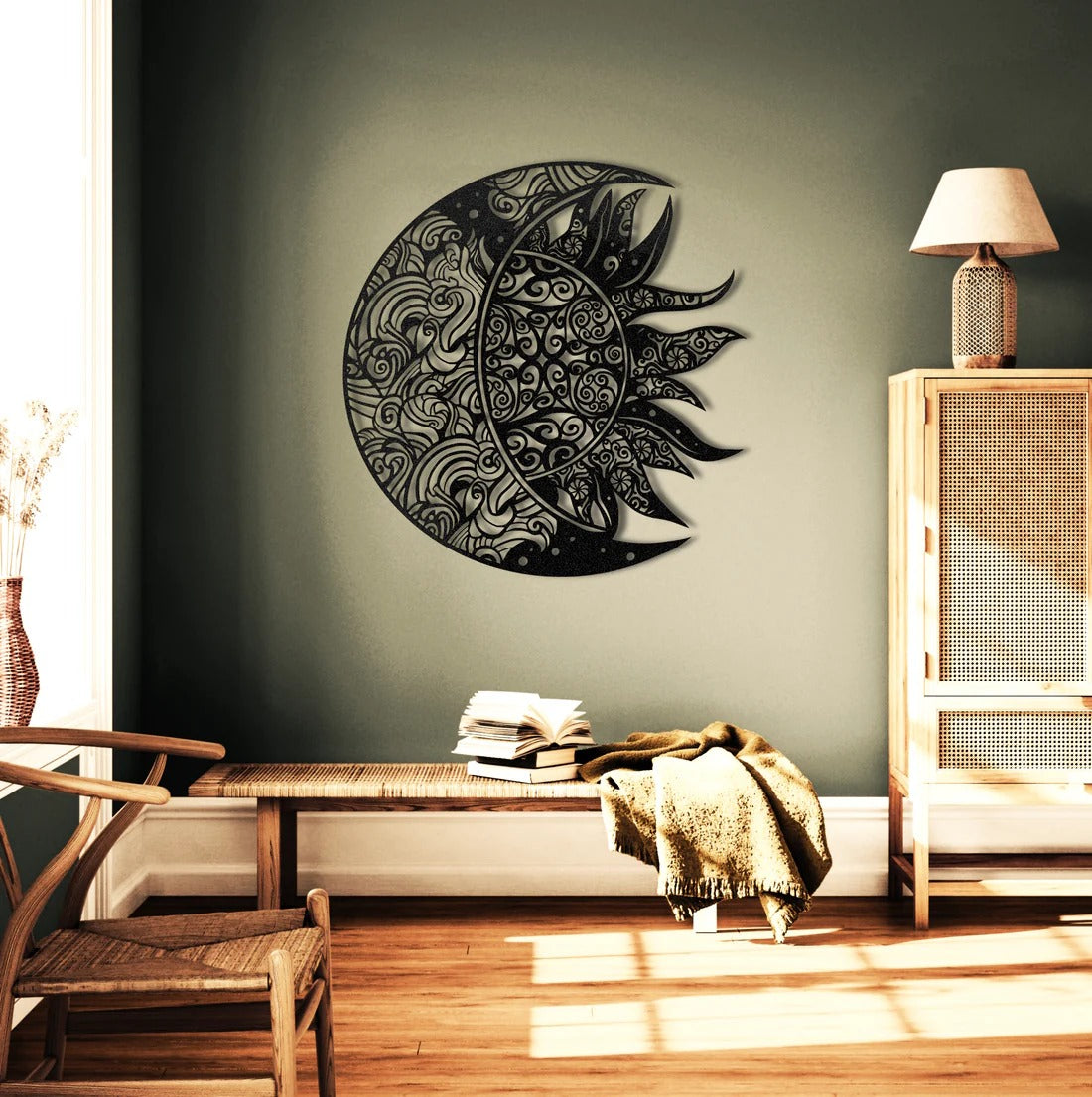 Intricate Sun and Moon Mandala Metal Art Wall Decor