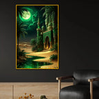 Islamic Desert Mosque Night Floating Frame Crystal Wall Painting