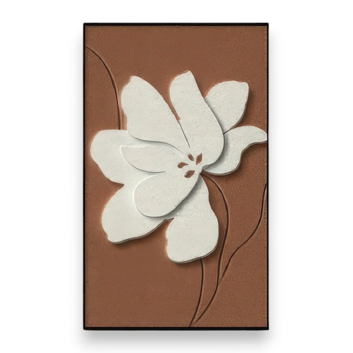 Ivory Flower on Terracotta Relief Frame 3D Wall Art Home Decor