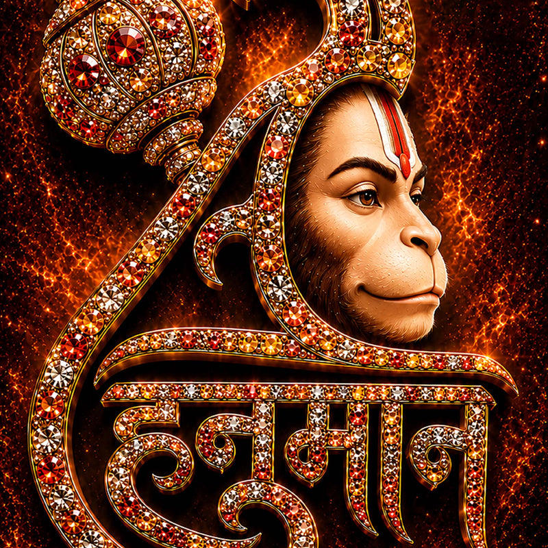 Jai Hanuman Floating Frame Crystal Wall Painting