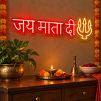 Jai Mata Di Neon Wall Light with Trishul for Home, Mandir & Shop Decoration