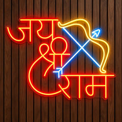 Jai Shri Ram Neon Wall Light with Bow & Arrow for Home & Shop Decoration