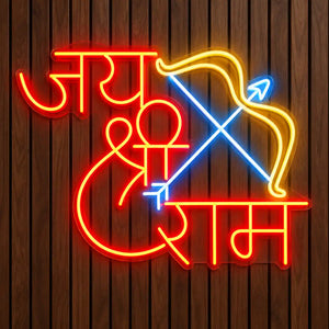 Jai Shri Ram Neon Wall Light with Bow & Arrow for Home & Shop Decoration