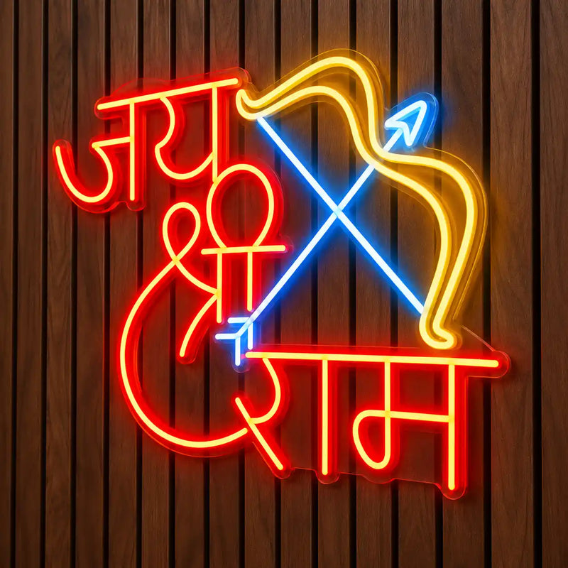 Jai Shri Ram Neon Wall Light with Bow & Arrow for Home & Shop Decoration
