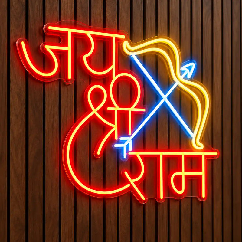Jai Shri Ram Neon Wall Light with Bow & Arrow for Home & Shop Decoration