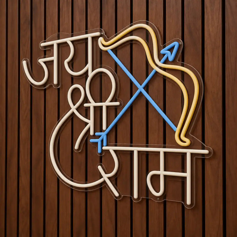 Jai Shri Ram Neon Wall Light with Bow & Arrow for Home & Shop Decoration