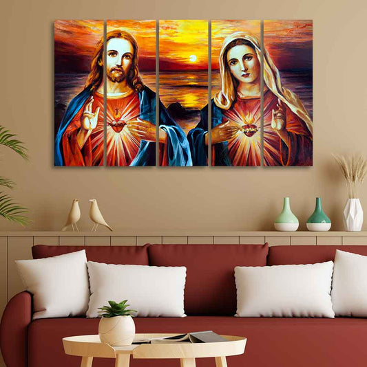 Jesus Christ and Mary Canvas Wall Painting of Five Pieces