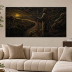 Jesus Christ at Sunrise Black & Gold Metallic Look 3D Canvas Wall Painting