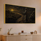 Jesus Christ at Sunrise Black & Gold Metallic Look 3D Canvas Wall Painting