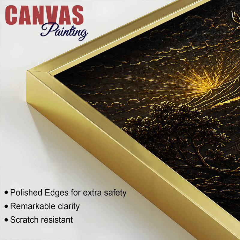 Jesus Christ at Sunrise Black & Gold Metallic Look 3D Canvas Wall Painting