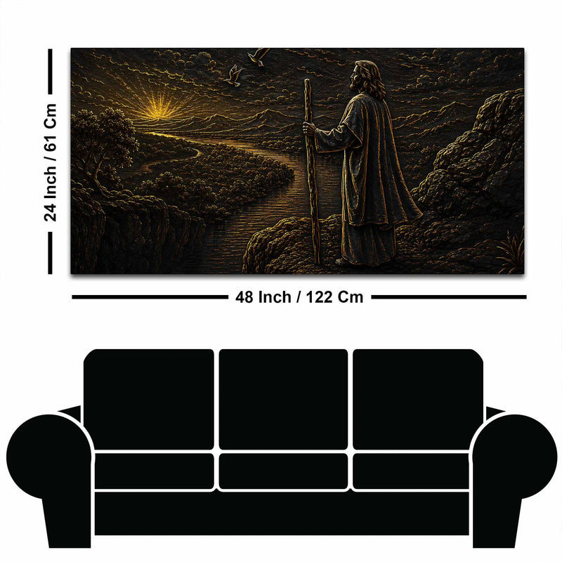Jesus Christ at Sunrise Black & Gold Metallic Look 3D Canvas Wall Painting