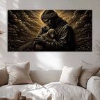 Jesus Christ Embracing Lambs Metallic Look 3D Canvas Wall Painting