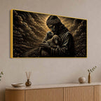Jesus Christ Embracing Lambs Metallic Look 3D Canvas Wall Painting