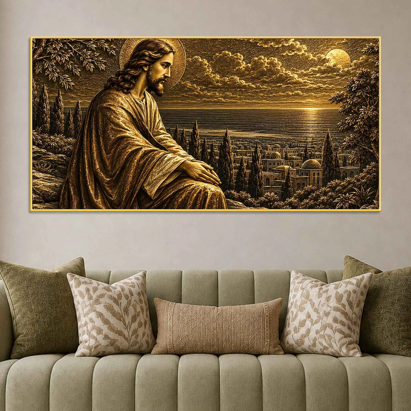Jesus Christ Jerusalem Sunset Metallic Look 3D Canvas Wall Painting