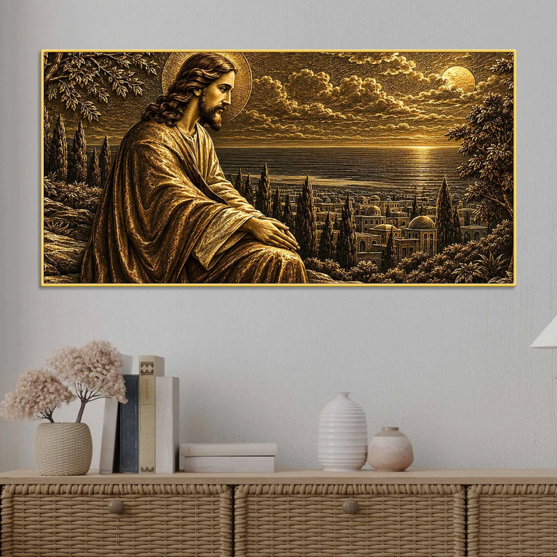 Jesus Christ Jerusalem Sunset Metallic Look 3D Canvas Wall Painting